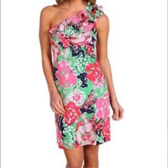 Lilly Pulitzer Whinnie “A Thing Called Love” One Shoulder Dress sz. LG